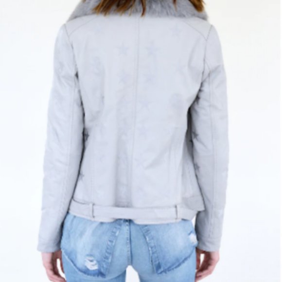 COPY - Samantha Sipos Seeing Stars Lamb Leather Jacket Gray - Picture 2 of 7